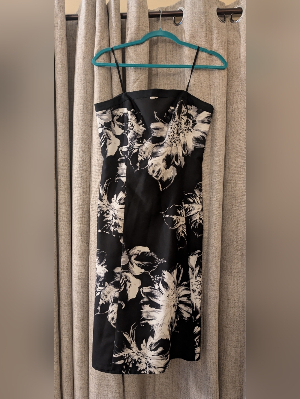 Ann Taylor Black Floral Strapless Dress Size 8 Elegant Cocktail Wedding Guest